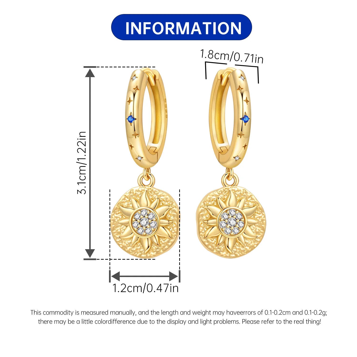 PANPOKI 925 Sterling Silver Golden Sun Star Drop Earrings Women Earrings Charm Fashion Versatile Party Jewelry Gifts