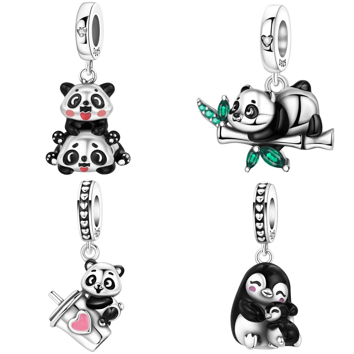 PANPOKI 925 Sterling Silver Cute Panda Animals Beads Original Pendants Bracelet Charm Jewelry Party DIY Trendy Gifts