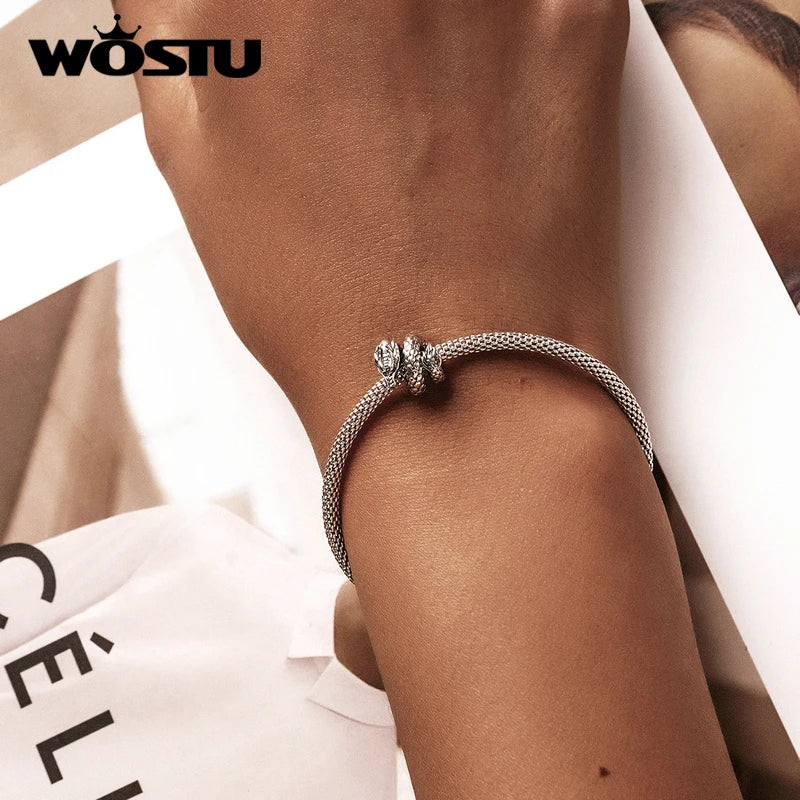 WOSTU 925 Sterling Silver Vinatge Dragon Charm Snake Bead Demon Eye Pendant Fit Original Bracelet Necklace For Women DIY Jewelry