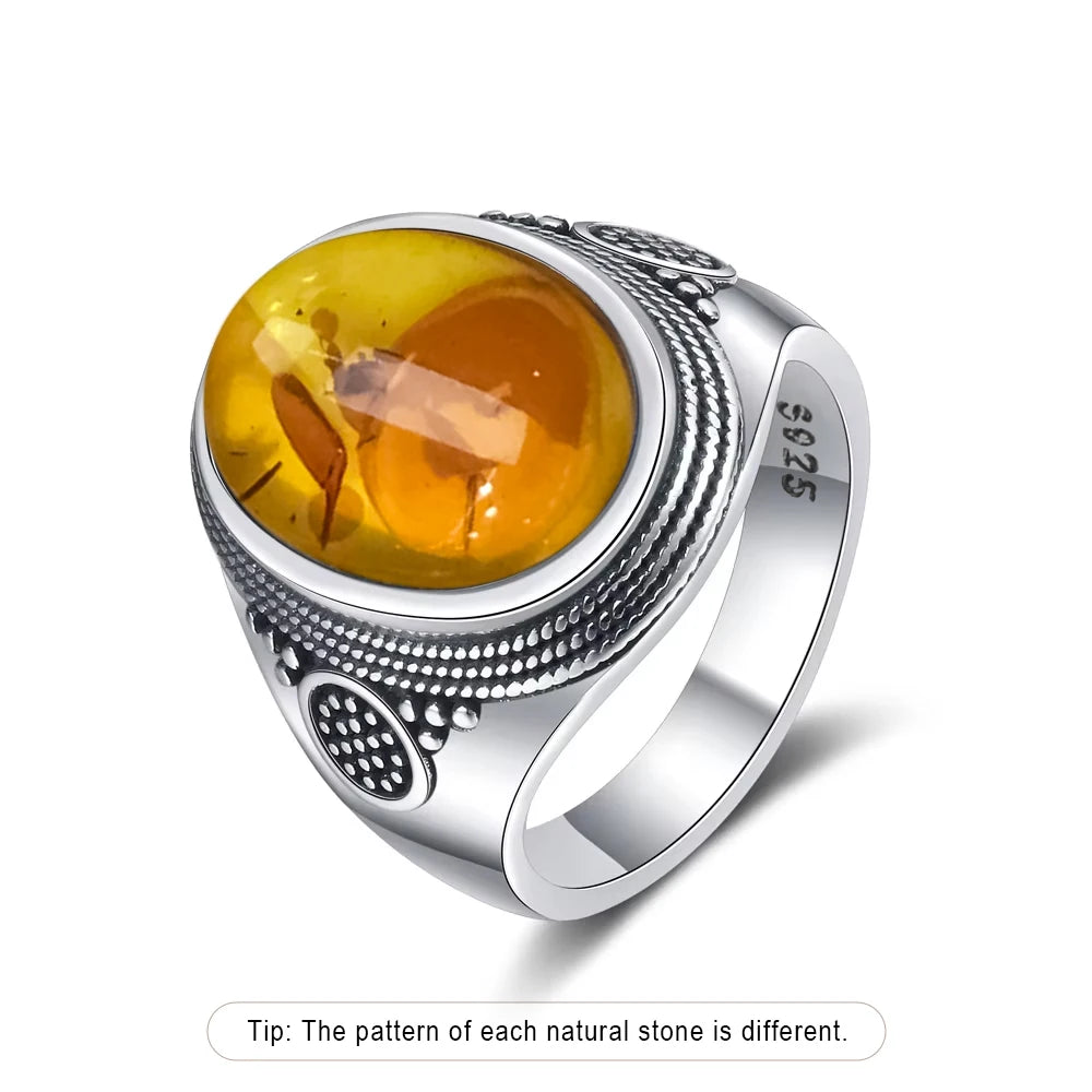 Vintage 925 Sterling Silver Ring Natural Moonstone Ring 10*14mm Oval Large Stone Retro Silver Fine Jewelry Gift For Women Men