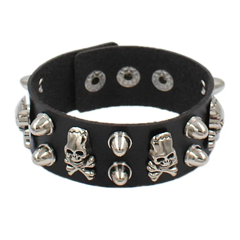Vintage Leather Bracelets Punk Row Cuspidal Spikes Rivet Stud Wide Cuff PU Leather Punk Gothic Rock Unisex goth accessories