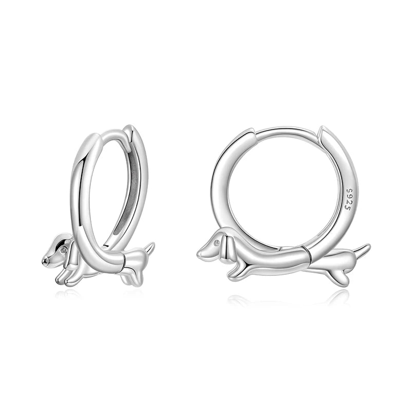 WOSTU Cute Dachshund Hoop Earrings For Women 925 Sterling Silver Pet Lover Jewelry Gift Huggies Earring For Family Daughter