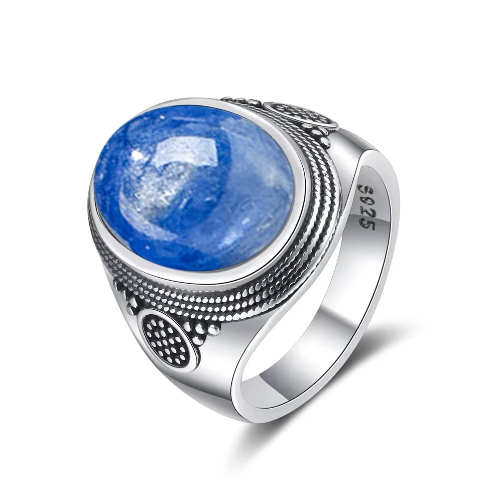Vintage 925 Sterling Silver Ring Natural Moonstone Ring 10*14mm Oval Large Stone Retro Silver Fine Jewelry Gift For Women Men
