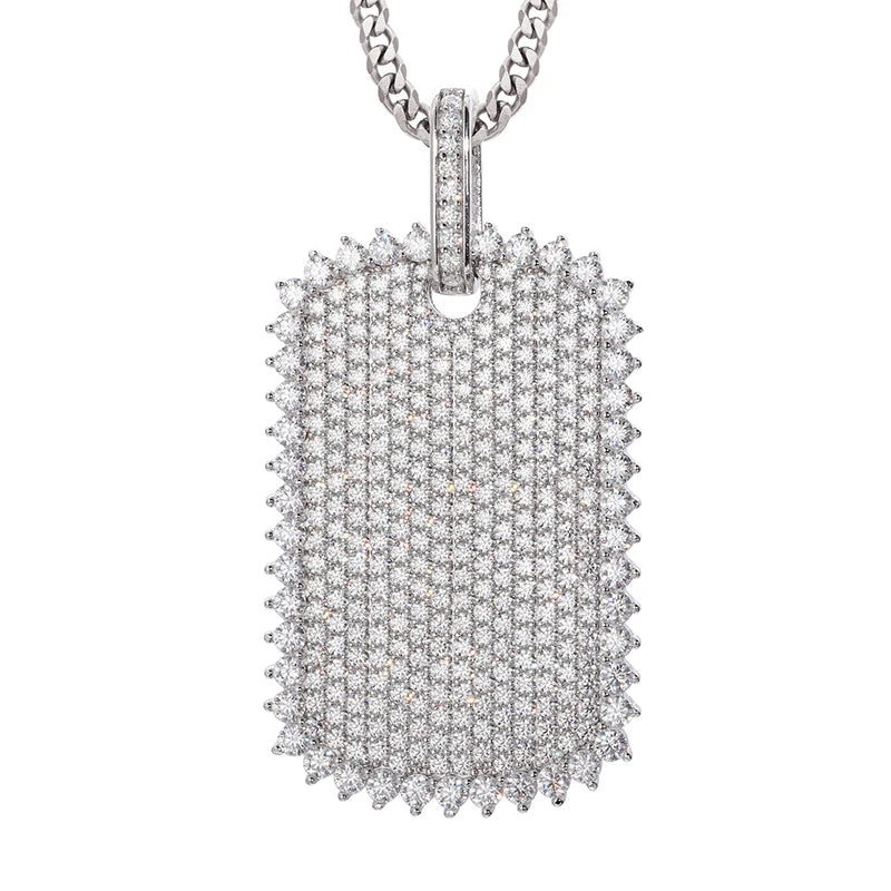 Full Moissanite Luxury Square Pendant Necklace For Men Hip Hop Jewelry