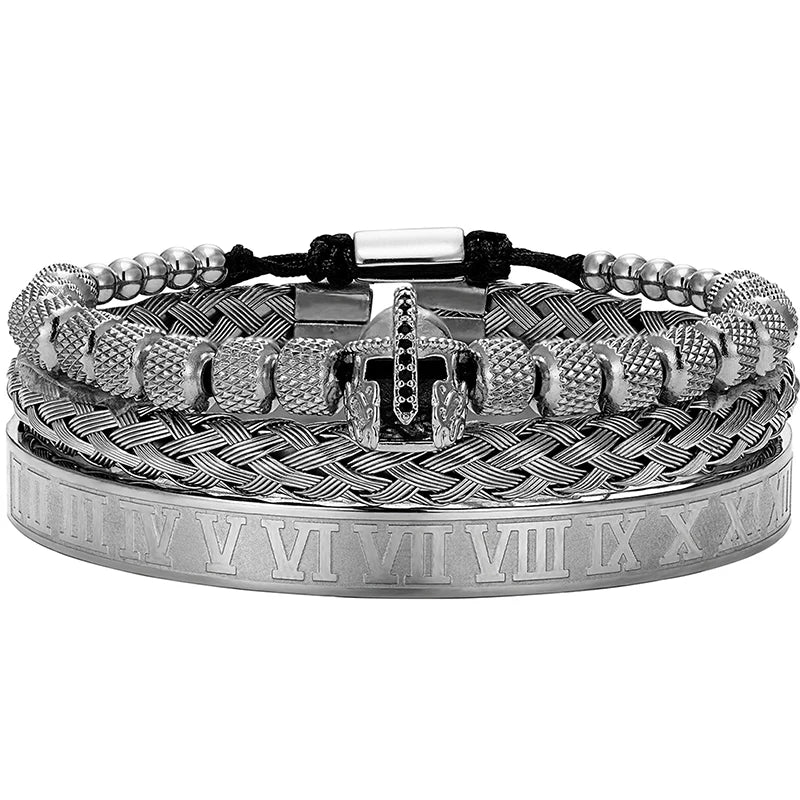 Luxury Roman Royal Knight's Helmet Charm Bracelet Men Stainless Steel Geometry Pulseiras Men Open Adjustable Bracelets Gifts