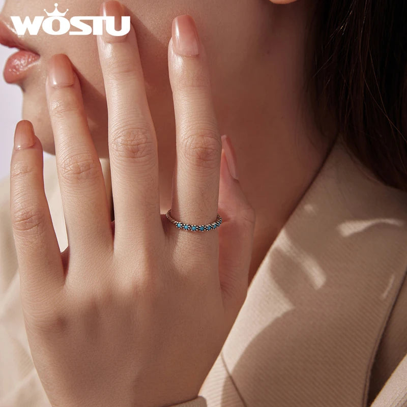 WOSTU 925 Sterling Silver Blue Turquoise Rings Earrings For Women , Handmade Vintage Twist Round Turquoise Dainty Jewelry set