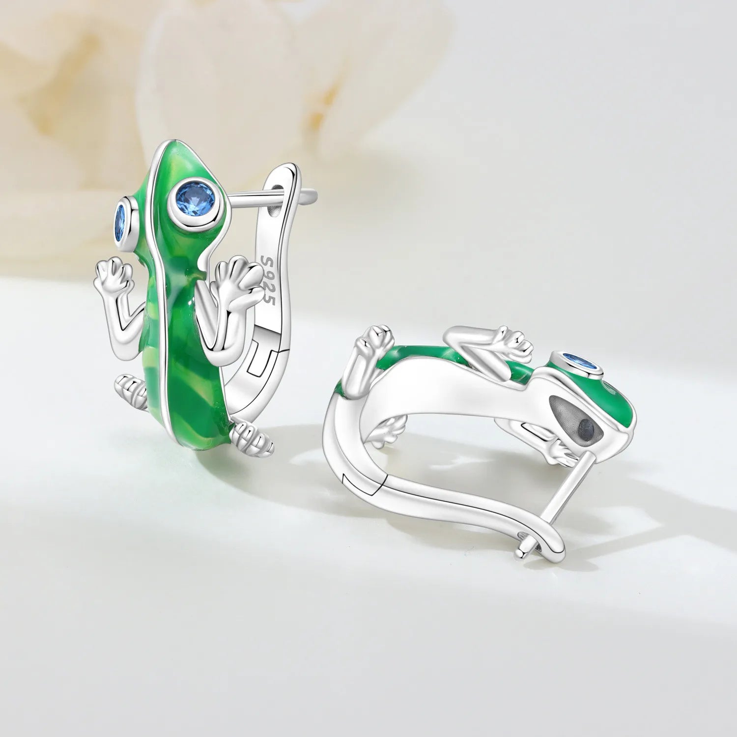 PANPOKI Original 925 Sterling Silver Blue Green Chameleon Earrings Women Hoop Earring Anniversary Jewelry Trendy Gifts