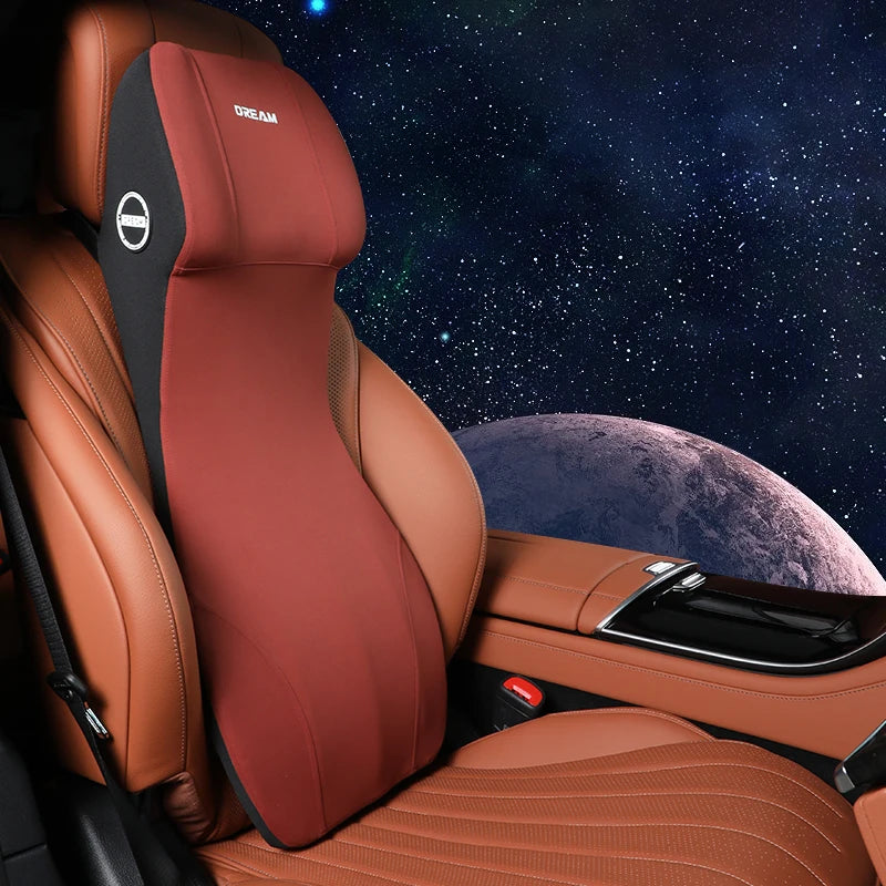 Car Leather Headrest Lumbar Support Memory Foam Car Rest Neck Pillow Back Cushion Seat Waist Supports Car Interior Accessories - Madeinsea©