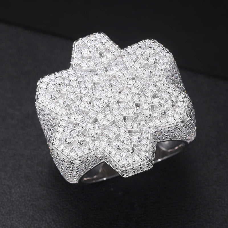 Full Moissanite Silver 925 Ring Snowflake Hip Hop Sparkling Finger Rings Jewelry for Men Women with Certificate Plated 18k Gold