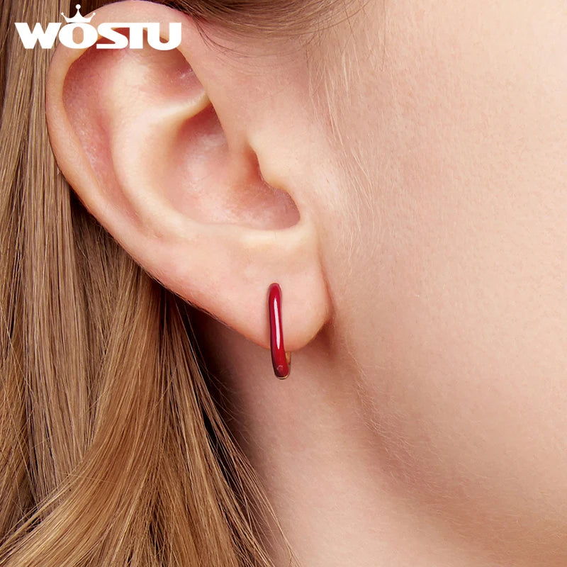 WOSTU 925 Sterling Silver Rose Gold Red Heart Butterfly Stud Earrings For Women , Delicate Angela Red Doop Earring Huggies New