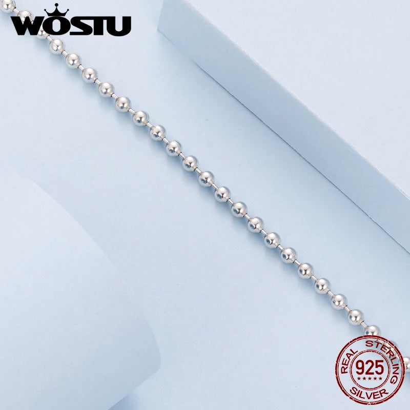 WOSTU Real 925 Sterling Silver Beaded Bracelet with Heart Lock Pendant & CZ, s925 Valentine Jewelry Love Bangle Gift For Her