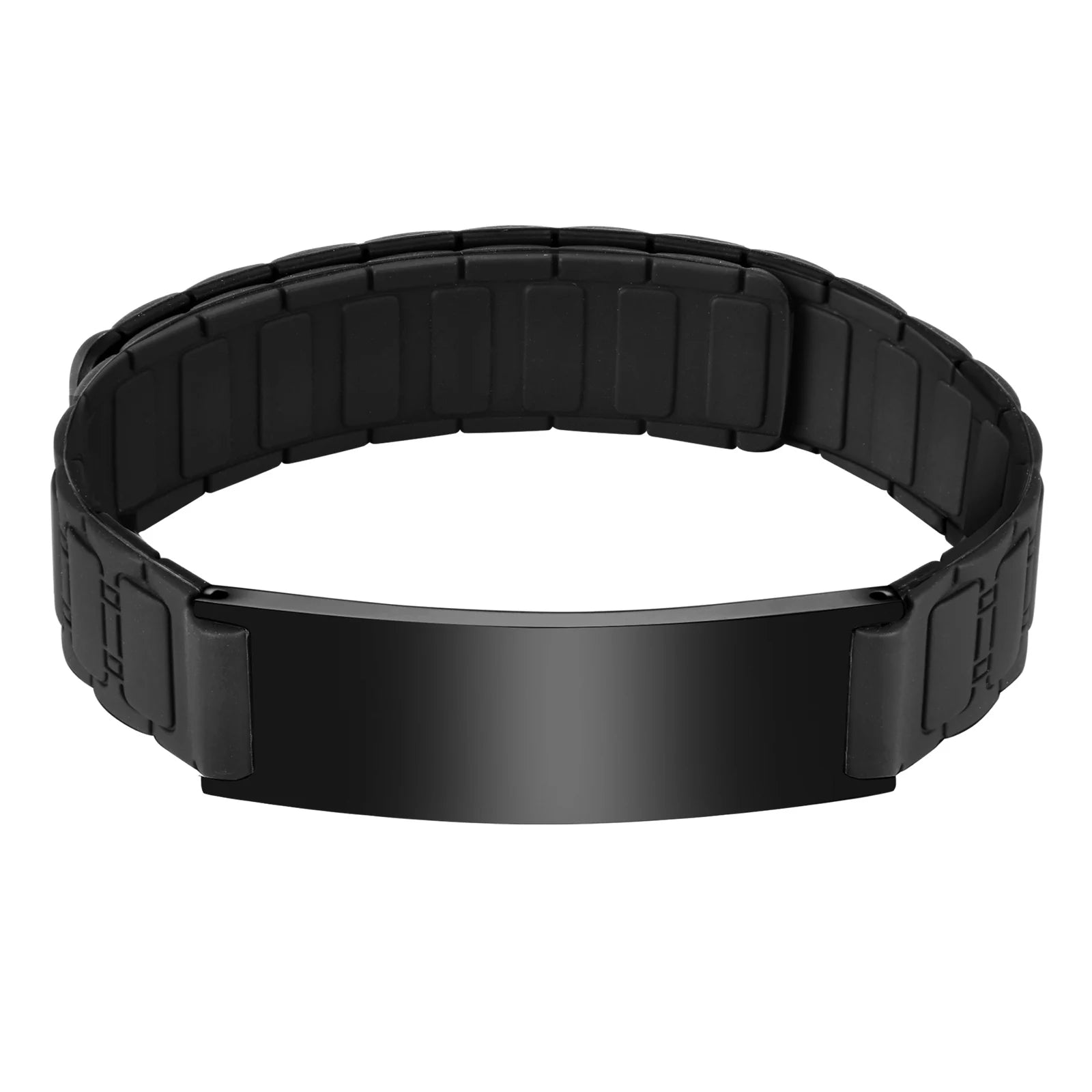 Vnox Soft Comfortable Band Bracelet Gift for Men Dad,Free Custom Steel Bangle, Adjustable Waterproof Magnet Silicone Wristband