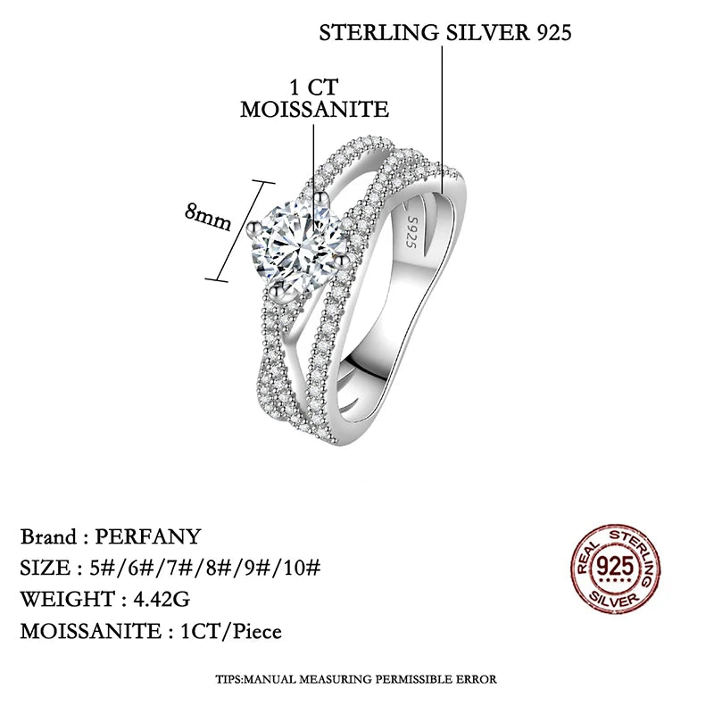 PERMANY 1CT Moissanite Ring for Women S925 Pure Silver Geometric Design Laboratory Diamond Fashion Wedding Jewelry