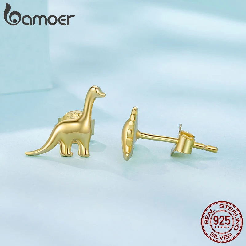 BAMOER 925 Sterling Silver Mismatched Dinosaur Stud Earrings, Minimalist Cartilage Tragus Piercing Jewelry Gifts for Women