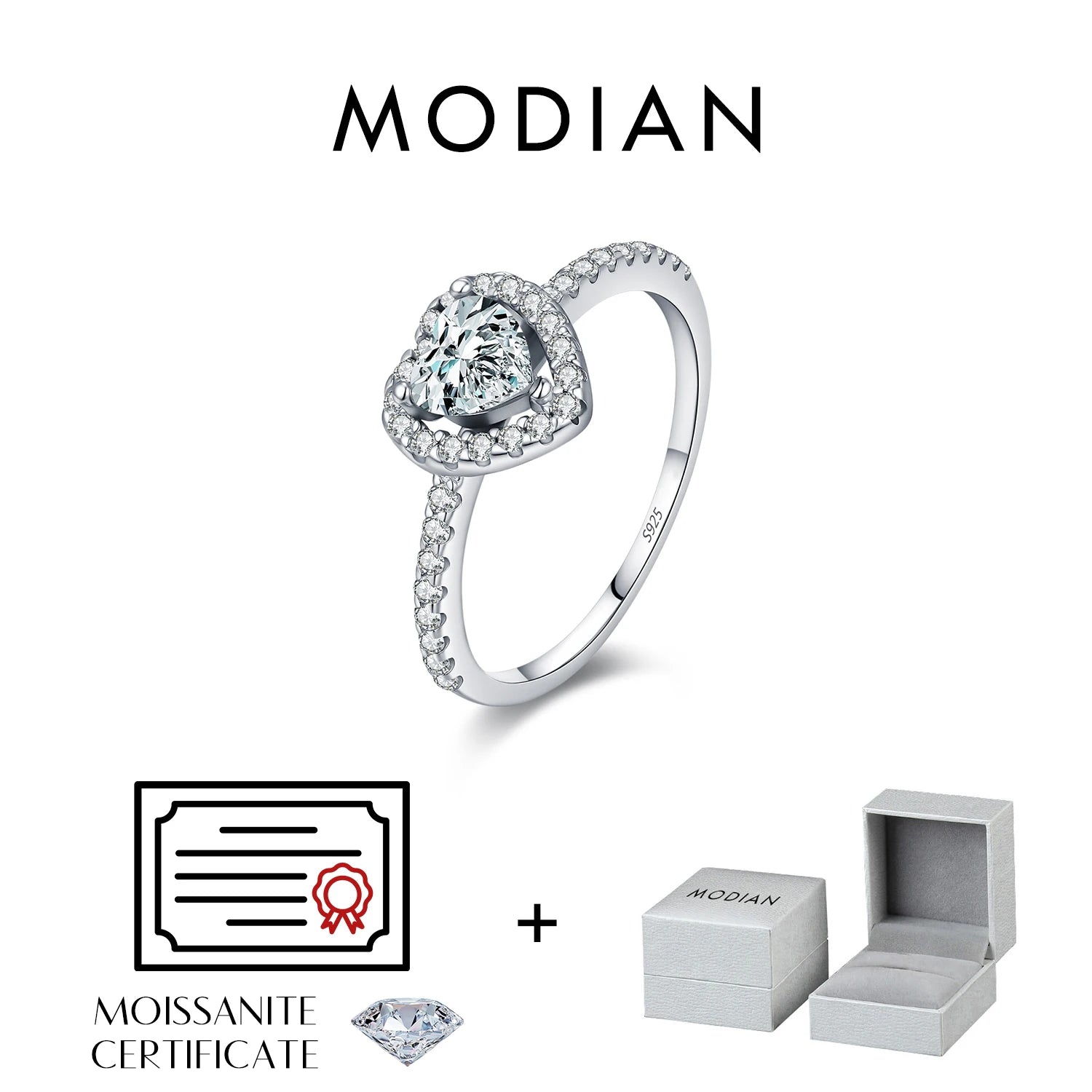 MODIAN D Color Heart  Moissanite Wedding Rings 925 Sterling Silver Luxury Halo Classic Rings For Women Dating Fine Jewelry