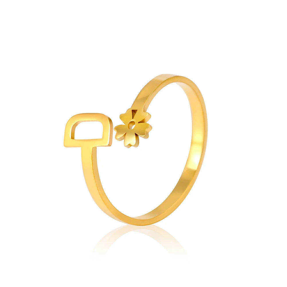 Stainless Steel Flower 26 Alphabet Open Ring for Women A-Z Initial Name Ring 2022 New Fashion Jewelry for Birthday Gift
