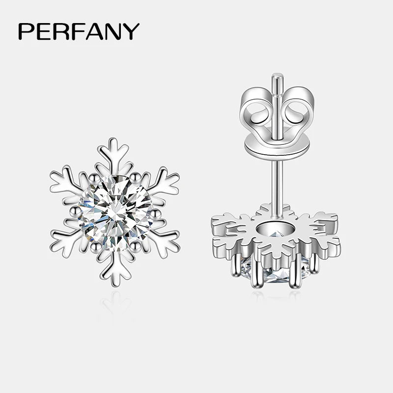 PERFANY 0.3-1CT Moissanite Stud Earrings Women S925 Pure Silver Snowflake Design Laboratory Diamond Elegant Fashion Jewelry - Madeinsea©
