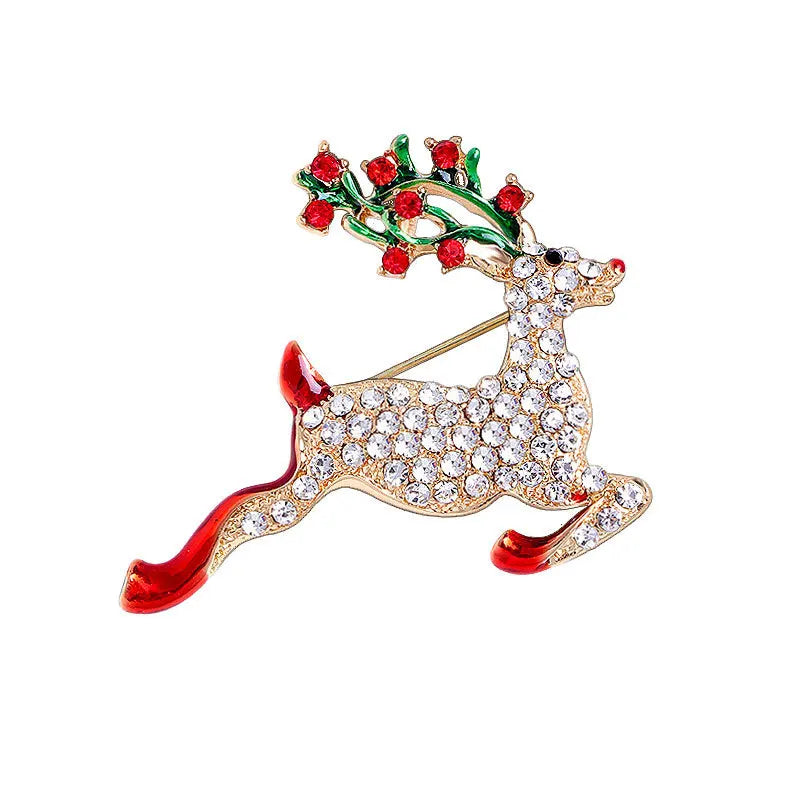 Full Rhinestone Lovely Dancing Deer Brooches For Women Colorful Zircon Snowman Santa Claus Wreath Lapel Pins Christmas Jewelry