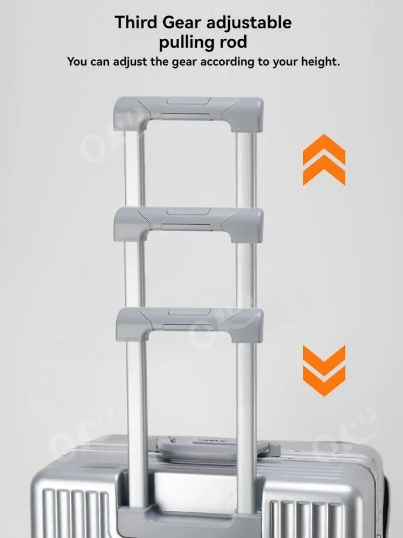 Cadre en aluminium à ouverture frontale, compartiment à bagages anti-chute de grande capacité, coffre à poignée télescopique à roues universelles de 20 pouces, coffre à bagages pour hommes de 24 pouces et