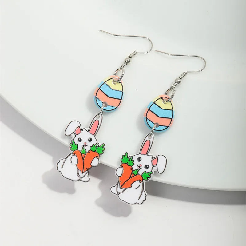 Lovely Acrylic Carrot Rabbit Pendant Earrings for Women Girls Creative Cartoon Easter Egg Bunny Dangle Earring Holiday Jewelry