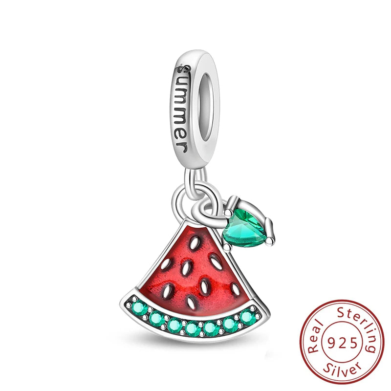 Original Charms Beads 925 Sterling Silver Cherry Strawberry Avocado Watermelon Fruits Charms Pendants For Woman Jewelry Making