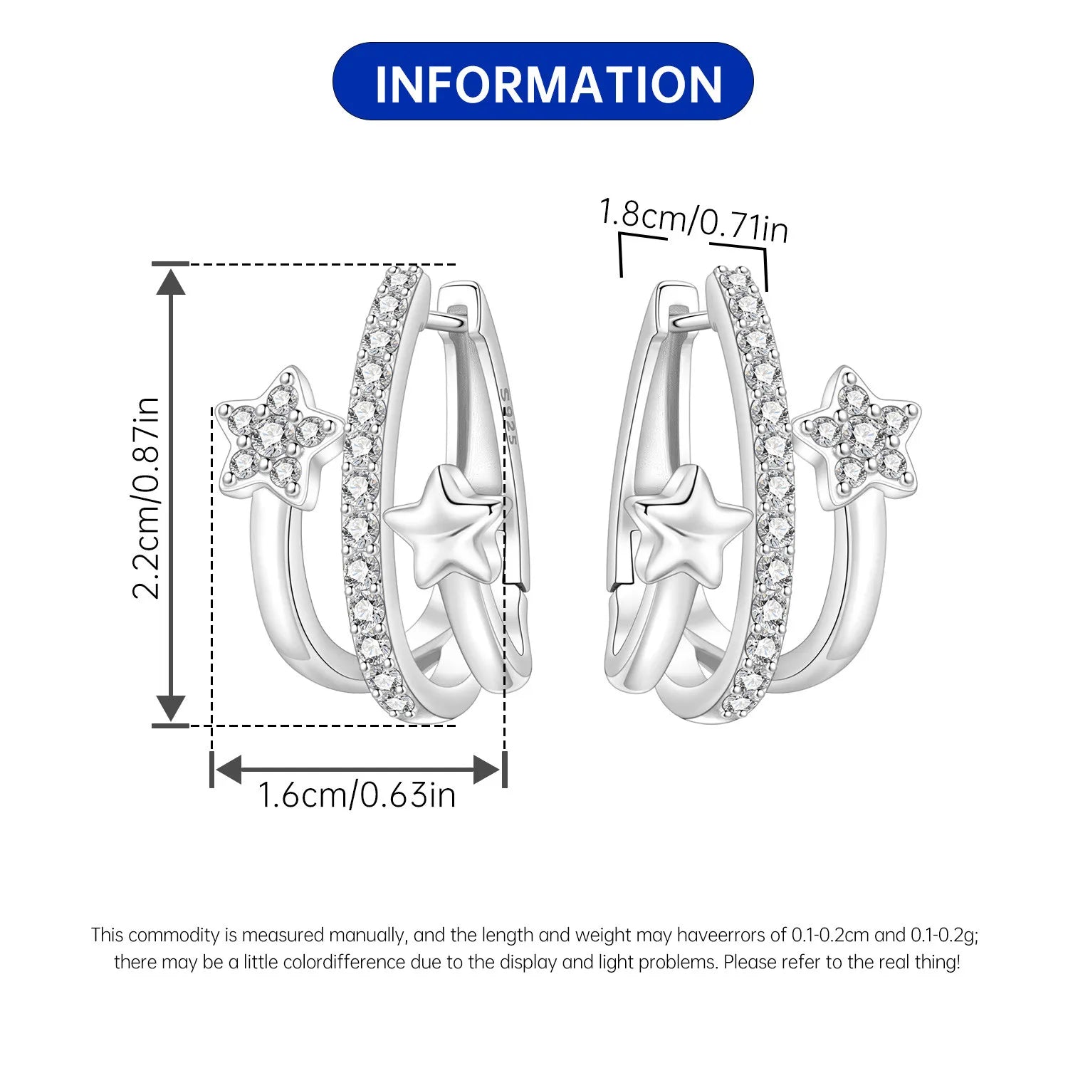 PANPOKI S925 Sterling Silver French Three-layer Star Earrings Versatile Hoop Earrings For Women Jewelry Original Party Gifts