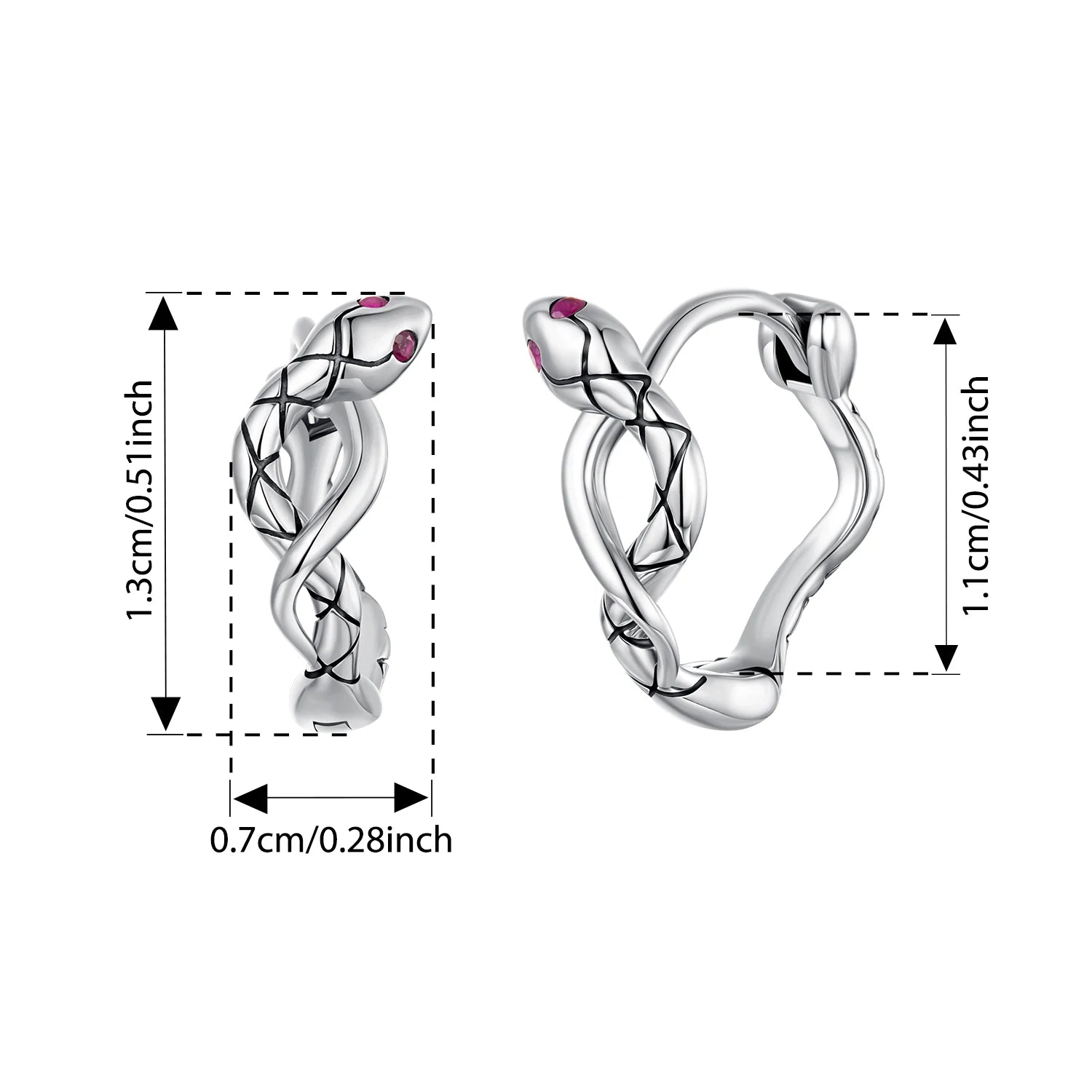 BISAER 925 Sterling Silver Vintage Viper Hoop Earrings Snake Red Zircon Ear Clip For Women Party Original Fine Jewelry ECE1891