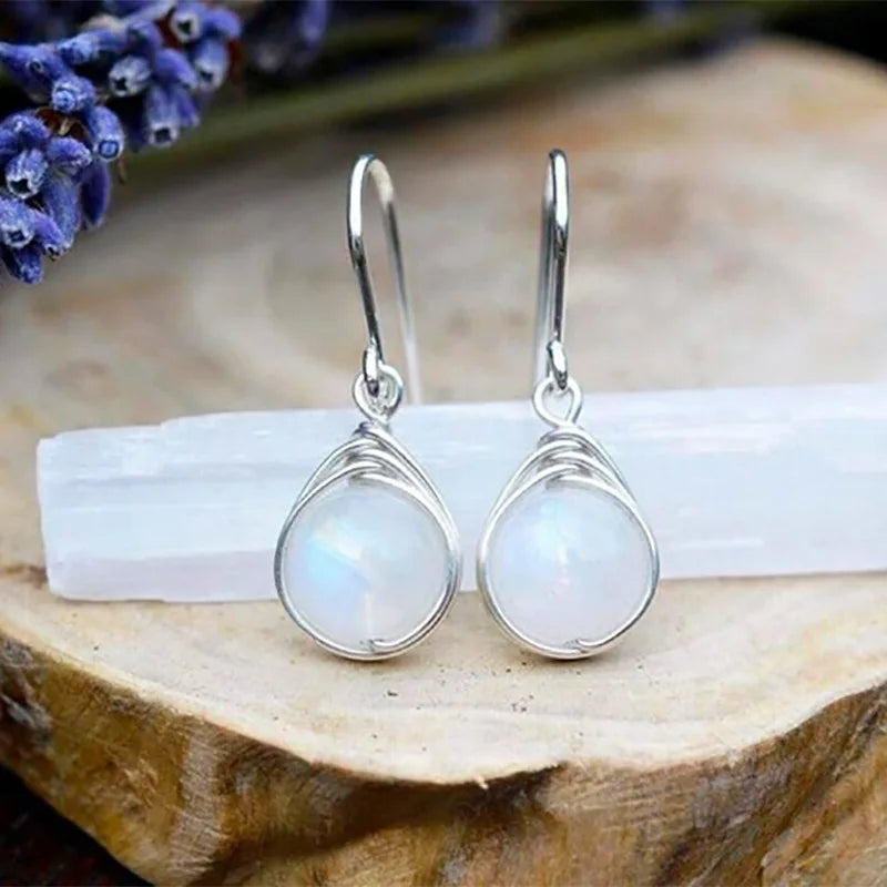 925 Sterling Silver Natural Moonlight Stone Drop Earrings For Women Wedding Bridal Engagement Party Earring Female Jewelry
