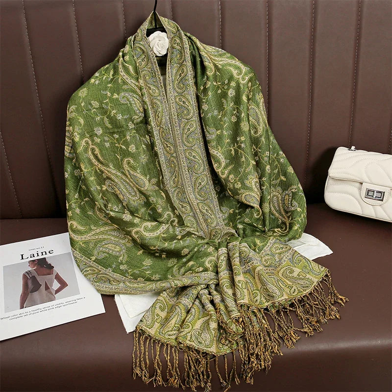 Autumn Winter Scarf Women Pashmina Shawls Cashmere Blanket Paisley Warm Thick Chunky Stoles Lady Elegant Poncho Outdoor Bufanda