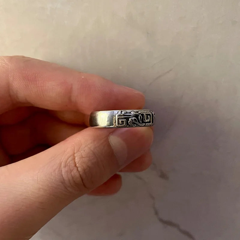 Retro Hui Palindrome Pattern Ring For Men Silver Color Punk Gothic Open Ring Handmade Unisex Designer Jewelry Accessories Gift