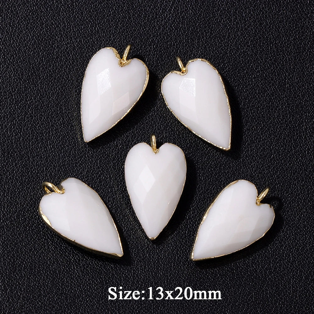 2PCS/lot Faceted Heart Shape Stone Pendant Natural Amethyst Rose Quartzs Labradorite Love Charms For Jewelry Making Necklace DIY