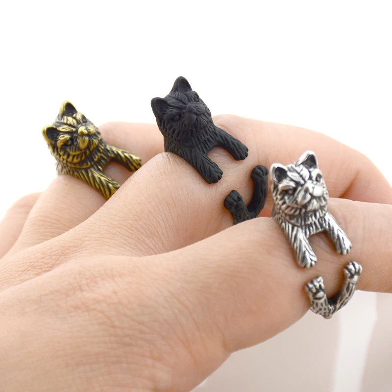 Vintage Brass Knuckle Pet Cat Ring Punk Cute Animal Anillos Couple Rings For Women Jewelry Bague Femme Men Anel Best Party Gift
