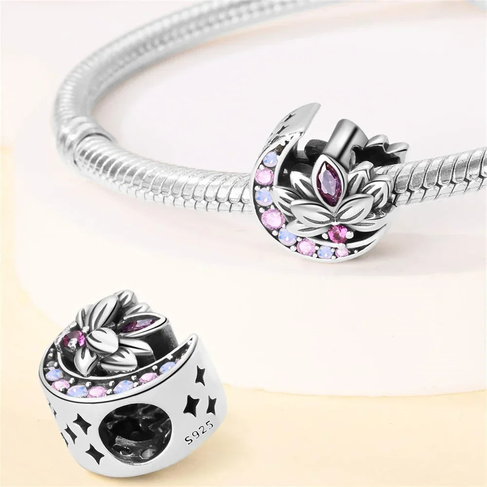 S925 Sterling Silver Flower with Various Shapes Sparkling Zircon Sunflower Charms Beads Fit Original Bracelets DIY Jewelry