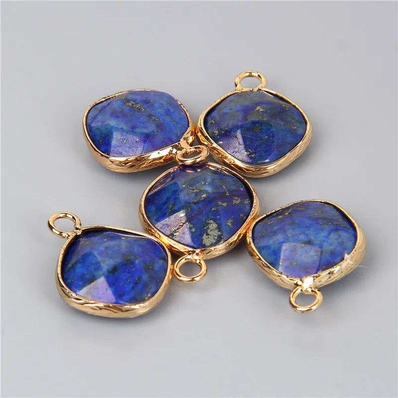 14MM Natural Stone Connector Pendant Agat Quartzs Rhombus Shape Faceted Charms  For Jewelry Making Necklace Bracelet Accessories