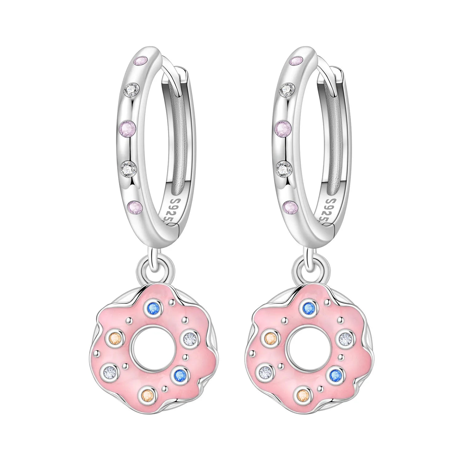 PANPOKI 925 Sterling Silver Pink Donut Delicacies Drop Earrings Women Earrings Charm Fashion Versatile Party Jewelry Gifts