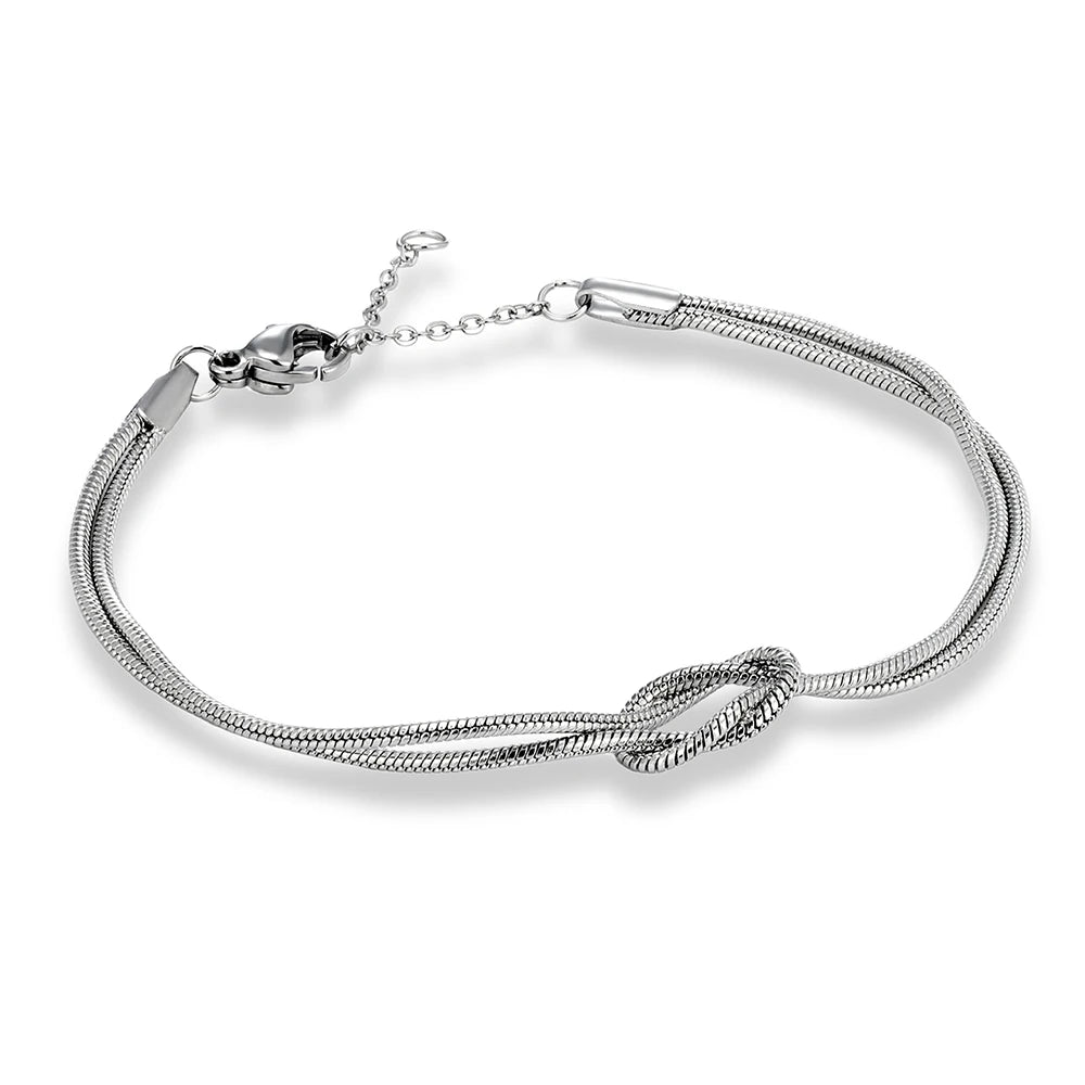 MKENDN Love Knot Infinity Bracelet Stainless Steel Adjustable Snake Chain Couple Friendship Bridesmaid Gift for Him & Her