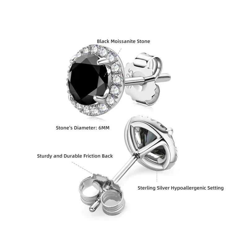 Serenity 1.6ct Black Moissanite Earrings For Women Gift 100% S925 Sterling Silver Plated 18K Round Bag Stud Earring Fine Jewelry - Madeinsea©