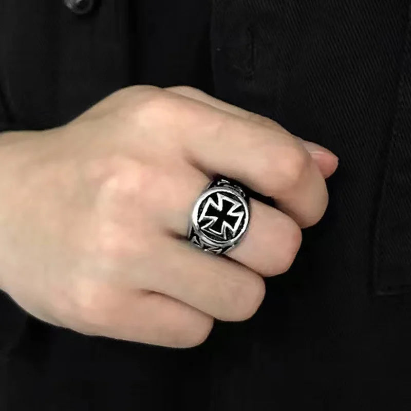 Retro Croix de Guerre Ring For Men Cross Accessories Silver Color Punk Gothic Adjustable Open Ring Unisex Alloy Jewelry Man Gift - Madeinsea©