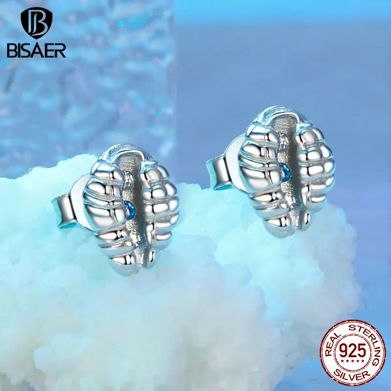 Boucles d'oreilles à tige en argent sterling 100 % 925 BISAER pour fête sur la plage, boucles d'oreilles en zircon bleu plaqué or blanc pour femmes, bijoux fins