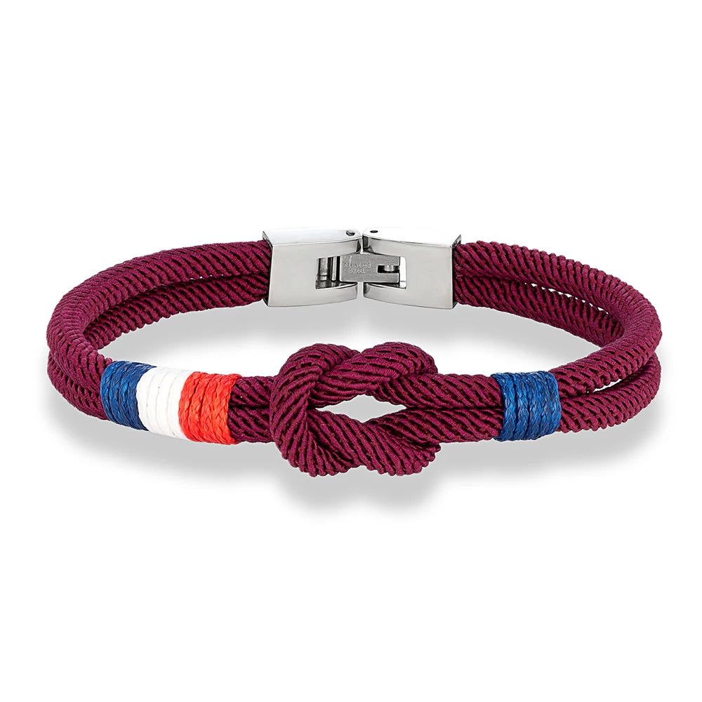 MKENDN France USA Flag Symbol Bracelet Men Double Layers Openable Buckle Nylon Cord Chain Braslet Nautical Braclet Accessories