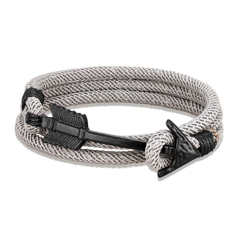 MKENDN Minimalist Multilayer Nautical Rope Bracelet Black Arrow Anchor Bracelets For Men Women lovers' Jewelry Wrap Metal Hooks