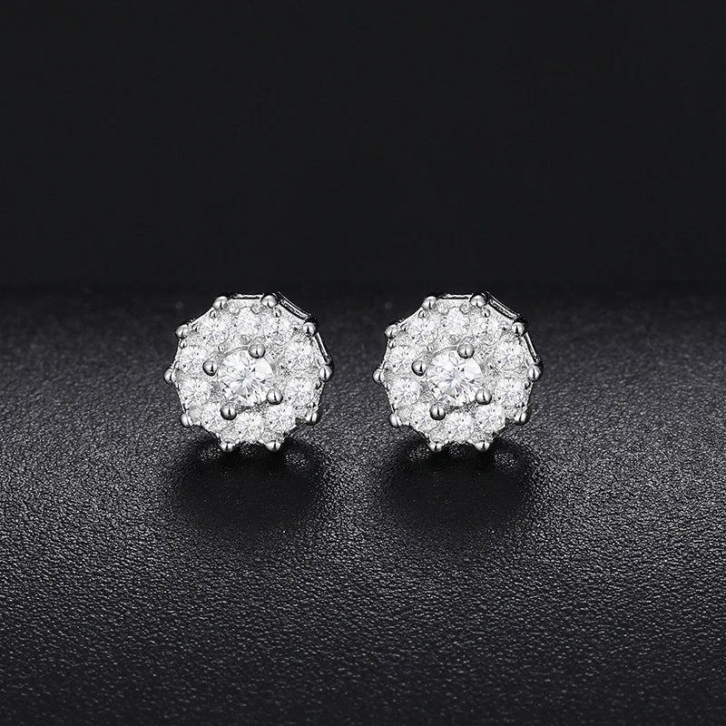 Top Quality 100% 925 Silver Earrings Fashion Classic Round Unisex Moissanite Earring  For Women Jewelry