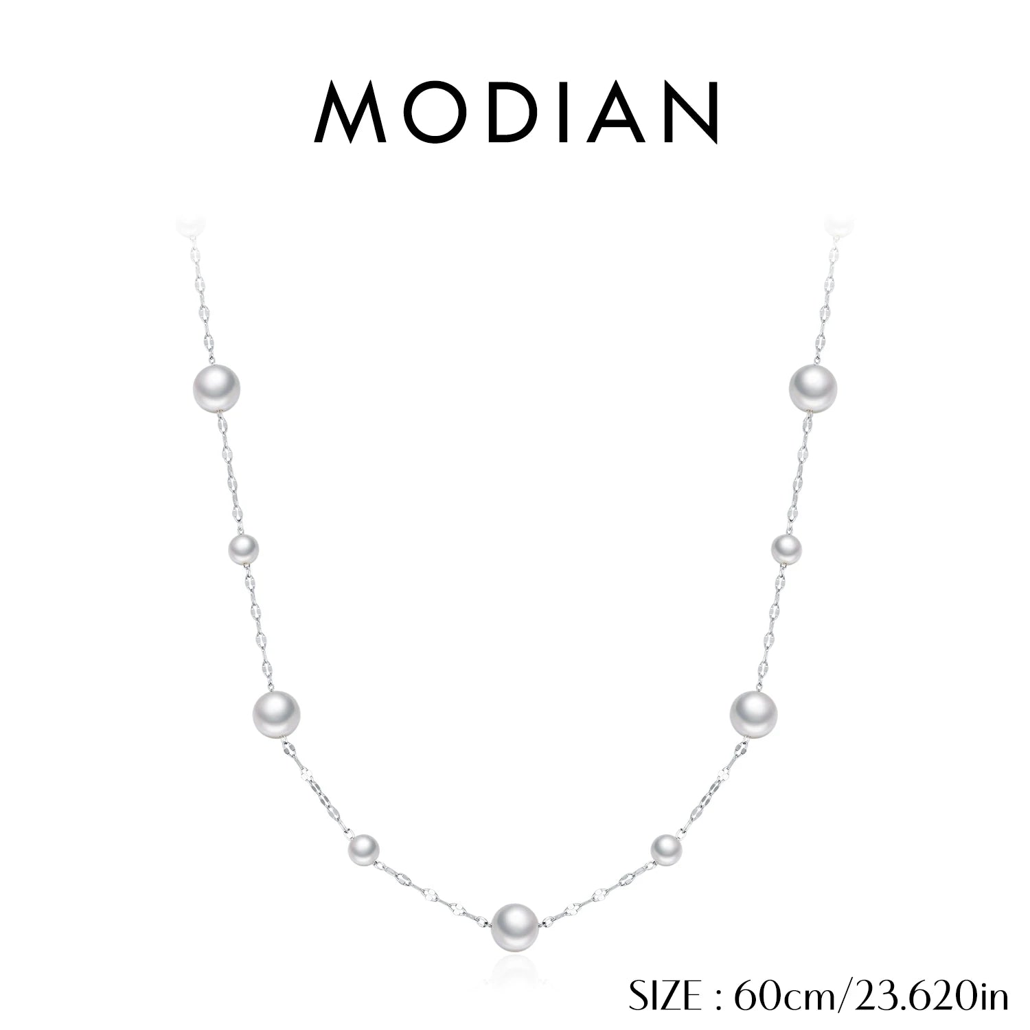 MODIAN 925 Sterling Silver Elegant Crystal Pearls Y-Shaped Necklace  Winter Weater Long Chain Necklace For Women Dating Jewelry