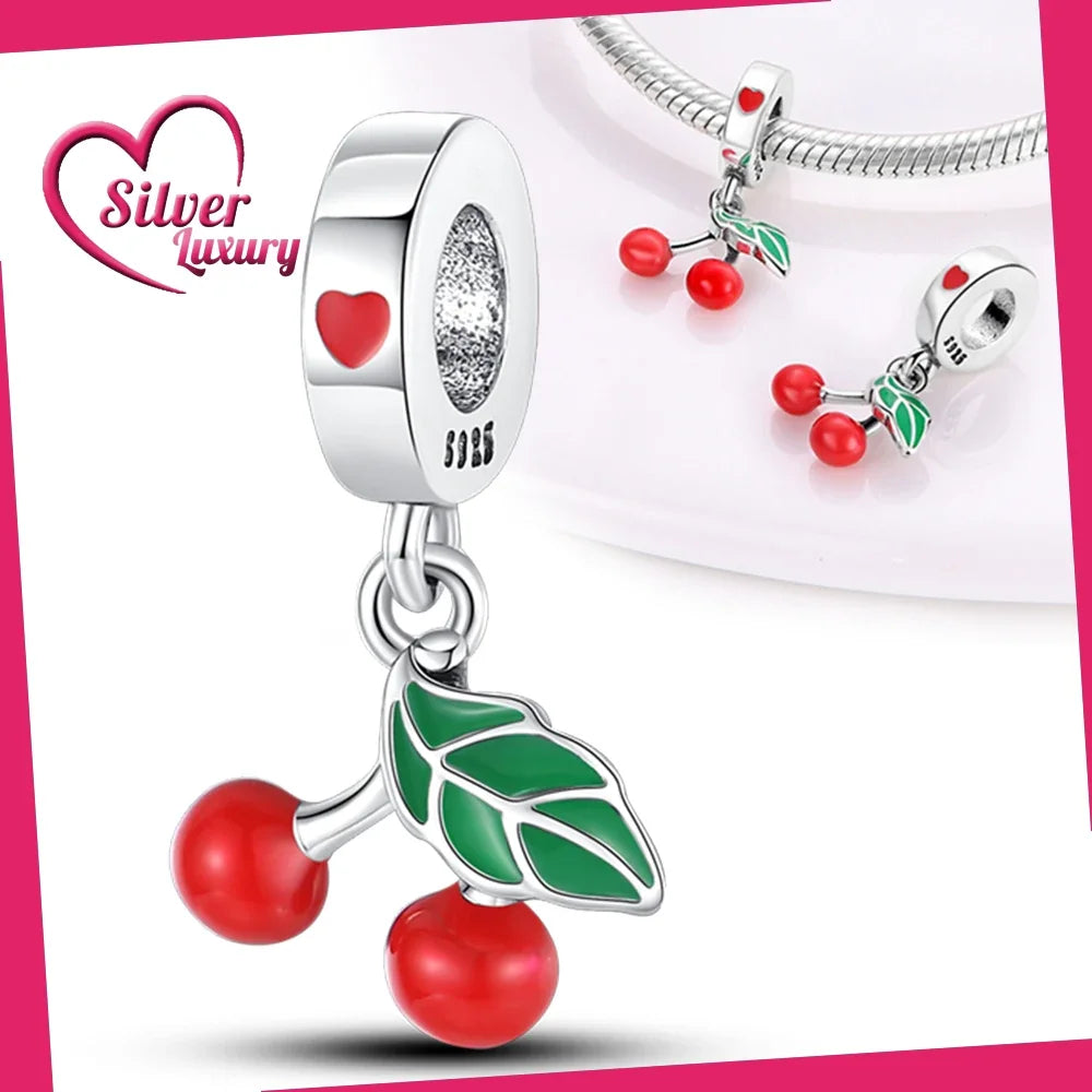 925 Silver Strawberry Pineapple Cherry Avocado Charm Pendant Beads  Fit Charm Original Bracelet for Women Jewelry Making
