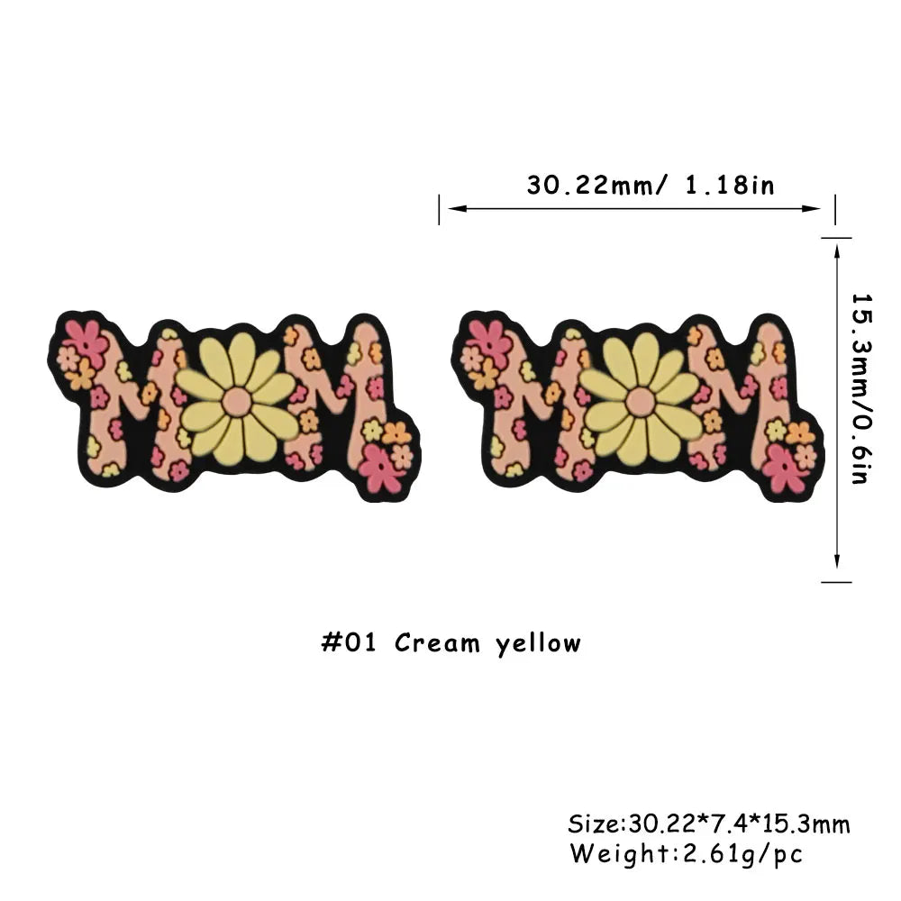 Lot de 5 ou 10 perles en silicone MOM pour la fabrication de bijoux, colliers, bracelets, accessoires de bijouterie