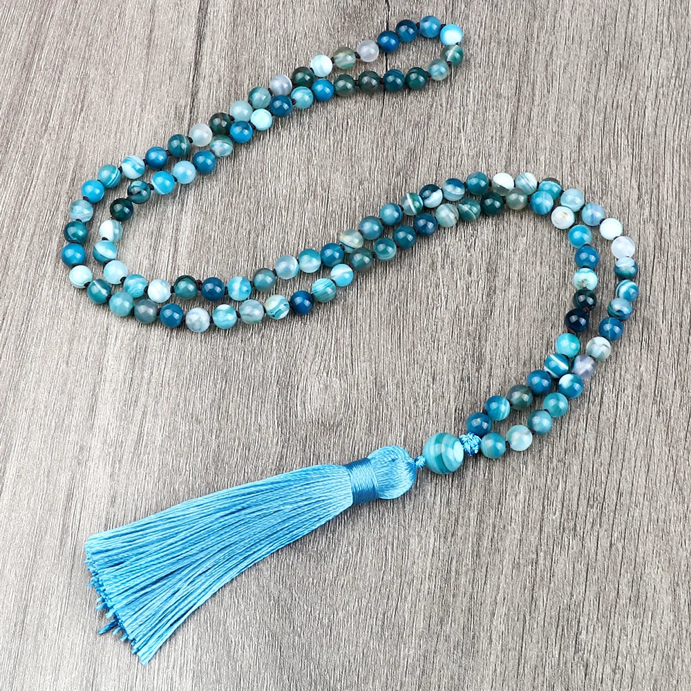 108 Mala Beaded Tassel Necklace Tiger Eyes Turquesa Meditation Yoga Jewelry Women Malachite Bohemian Ethnic Amazonite Necklace