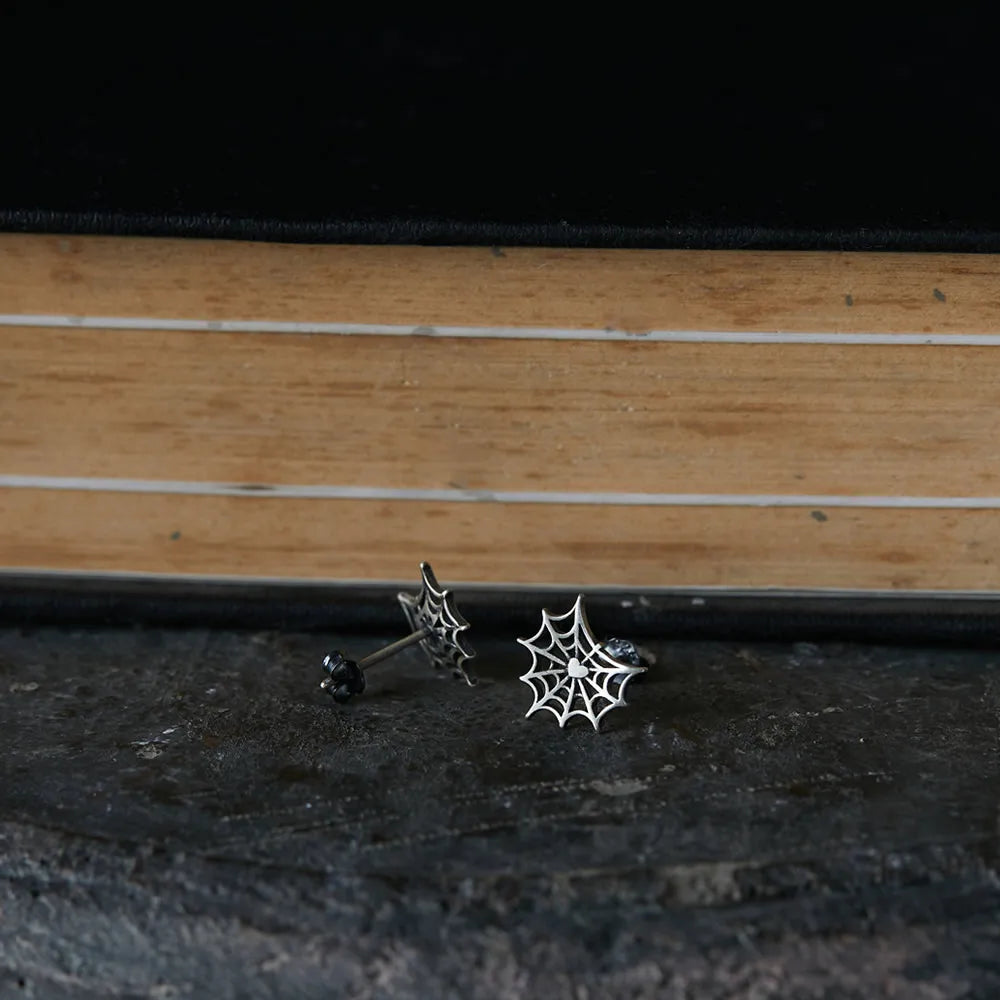 MKENDN Neo-Gothic Style 100% 925 Sterling Silver Creative Retro Spider Web Stud Earrings Personality Minimalist Ear Jewelry