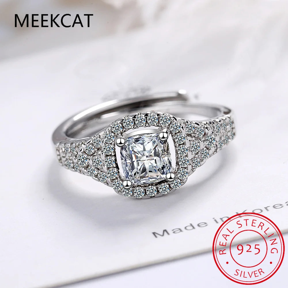 2023 Real 925 Sterling Silver Simple Square Clear CZ Charm Finger Rings For Women Wedding Engagement Jewelry RHR718