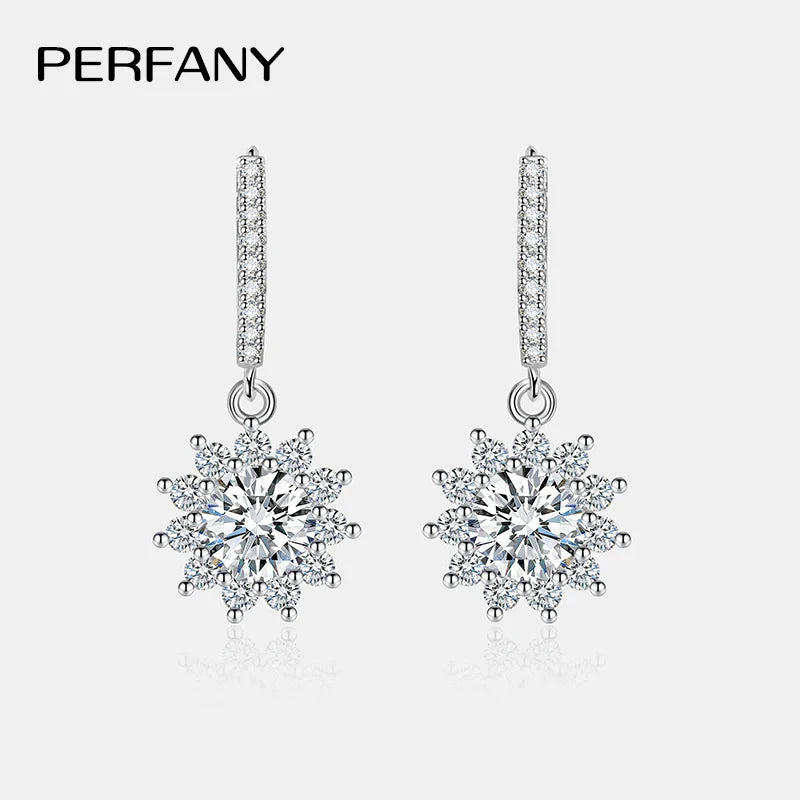 PERFANY 0.5/1CT Moissanite Earrings for Women S925 Pure Silver Sunflower Laboratory Diamonds Drop Earring Luxury Wedding Jewelry - Madeinsea©