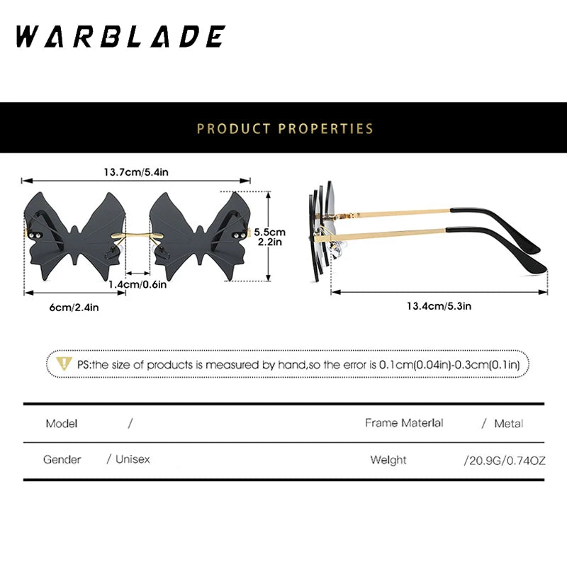 2025 Fashion Rimless Butterfly Sunglasses For Women Men Personalized Trendy Metal Irregular Sun Glasses Party Decorative Glasses